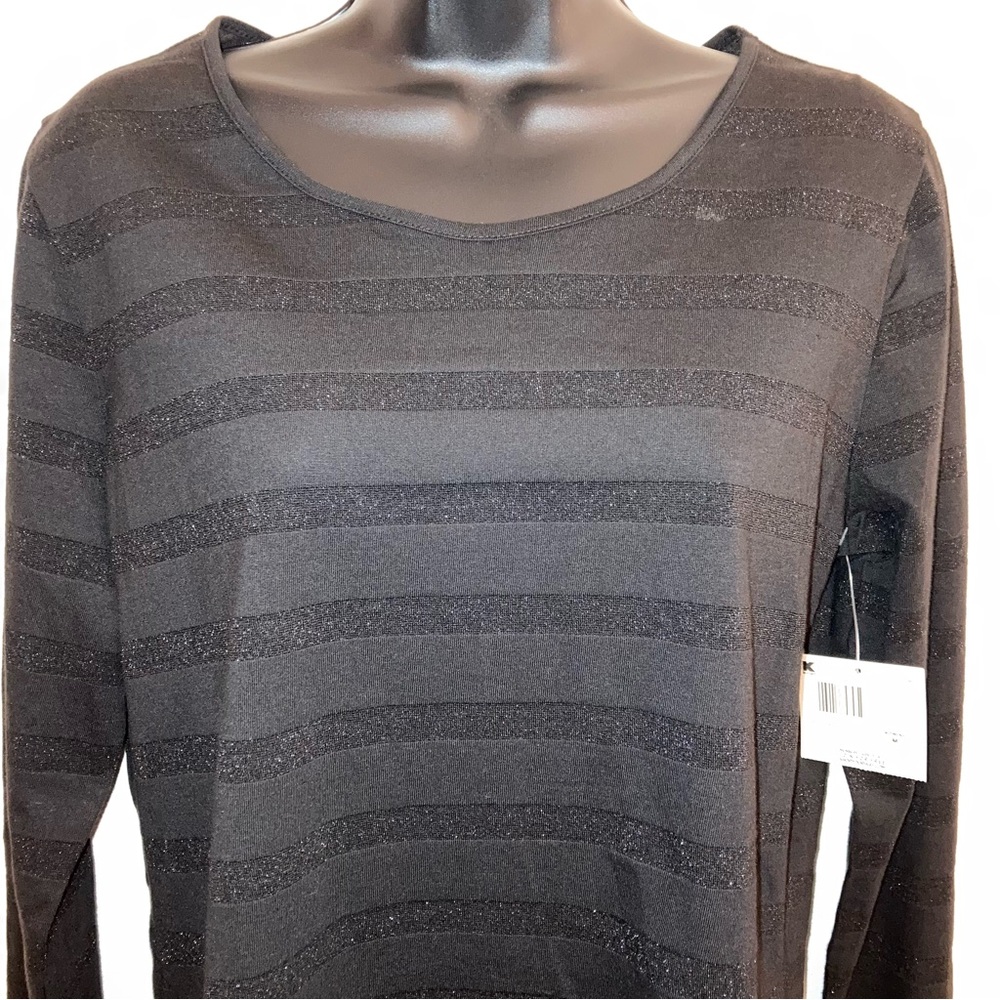 Black Metallic Stripes Basic Editions Long Sleeve… - image 2